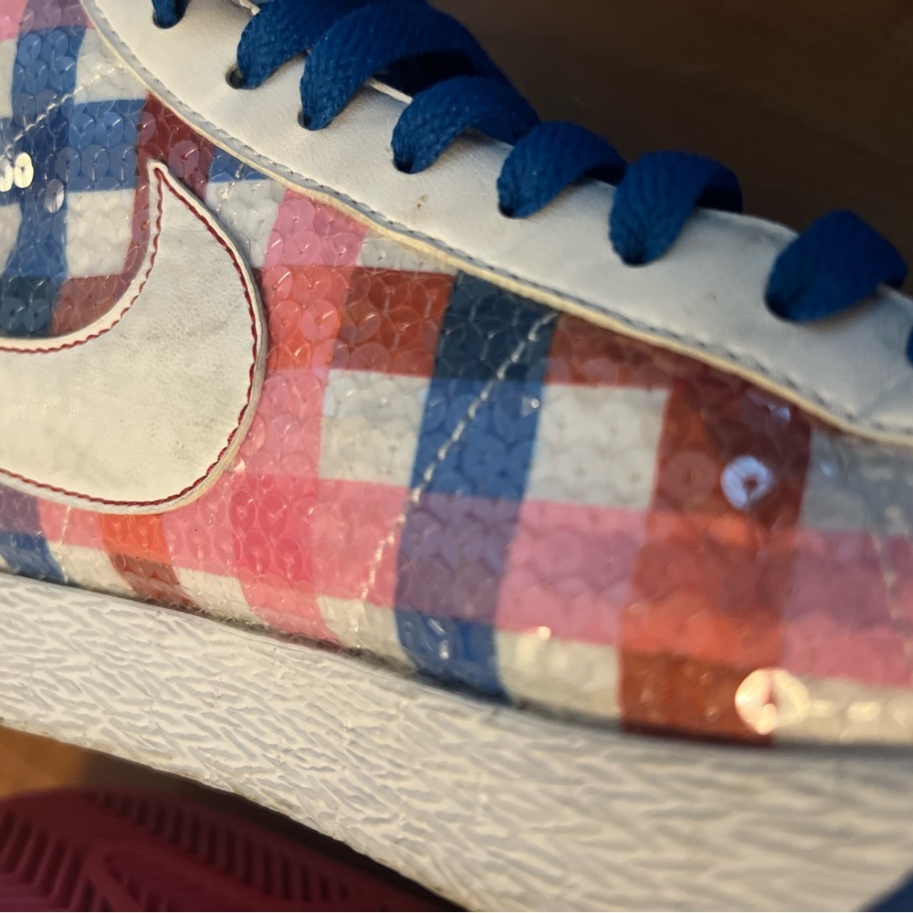 Nike Women's High-Top Sneakers in Blue, Pink, Red, White Plaid - Picture 15 of 16